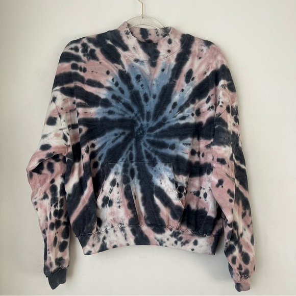 Pink Gray Blue Fleece Tie Dye Mock Neck Sweatshirt M - Picture 2 of 3